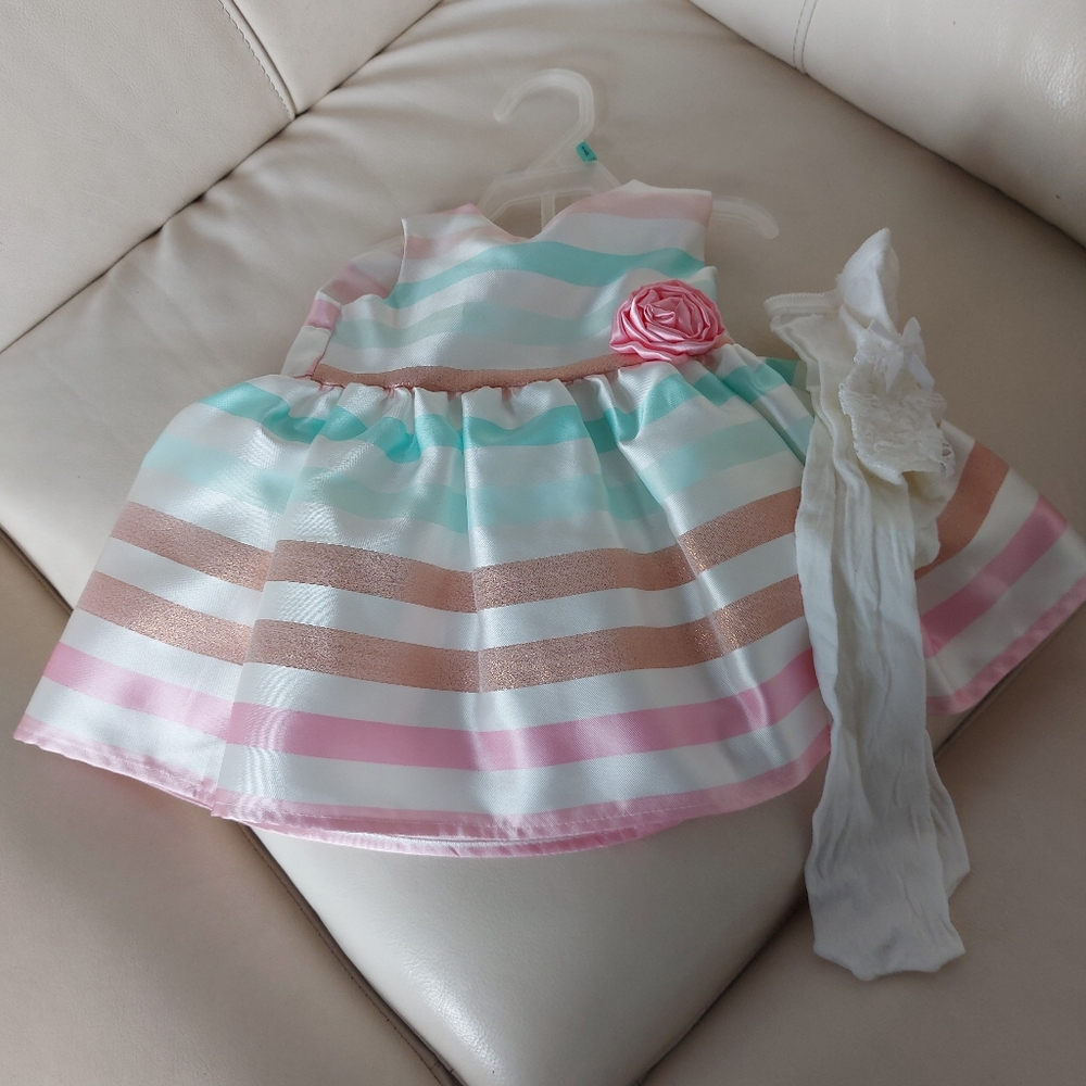 **3 Listings $20**                   Striped Baby Dress with Flower Accent